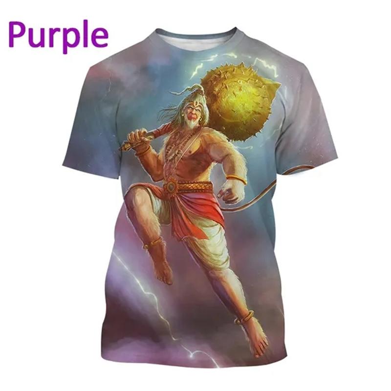 Indian Monkey God Hanuman 3D Printed T-Shirts Hindu Myth Figure Pattern Top Summer Round Neck Fashionable Casual Short Sleeved Men's T-shirts