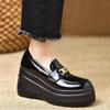 2025 New Handmade Women's Shoes 8cm Spring Wedge Heel Waterproof Table Heightened Thick-soled Retro Round Head Patent Leather Loafers