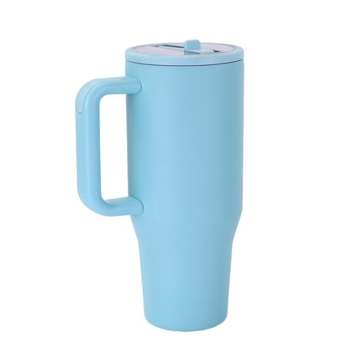 Custom Logo 40oz Stainless Steel Vacuum Insulated Travel Car Beer Coffee Mug Cup Double Walled Tumbler With Flip Straw Handle