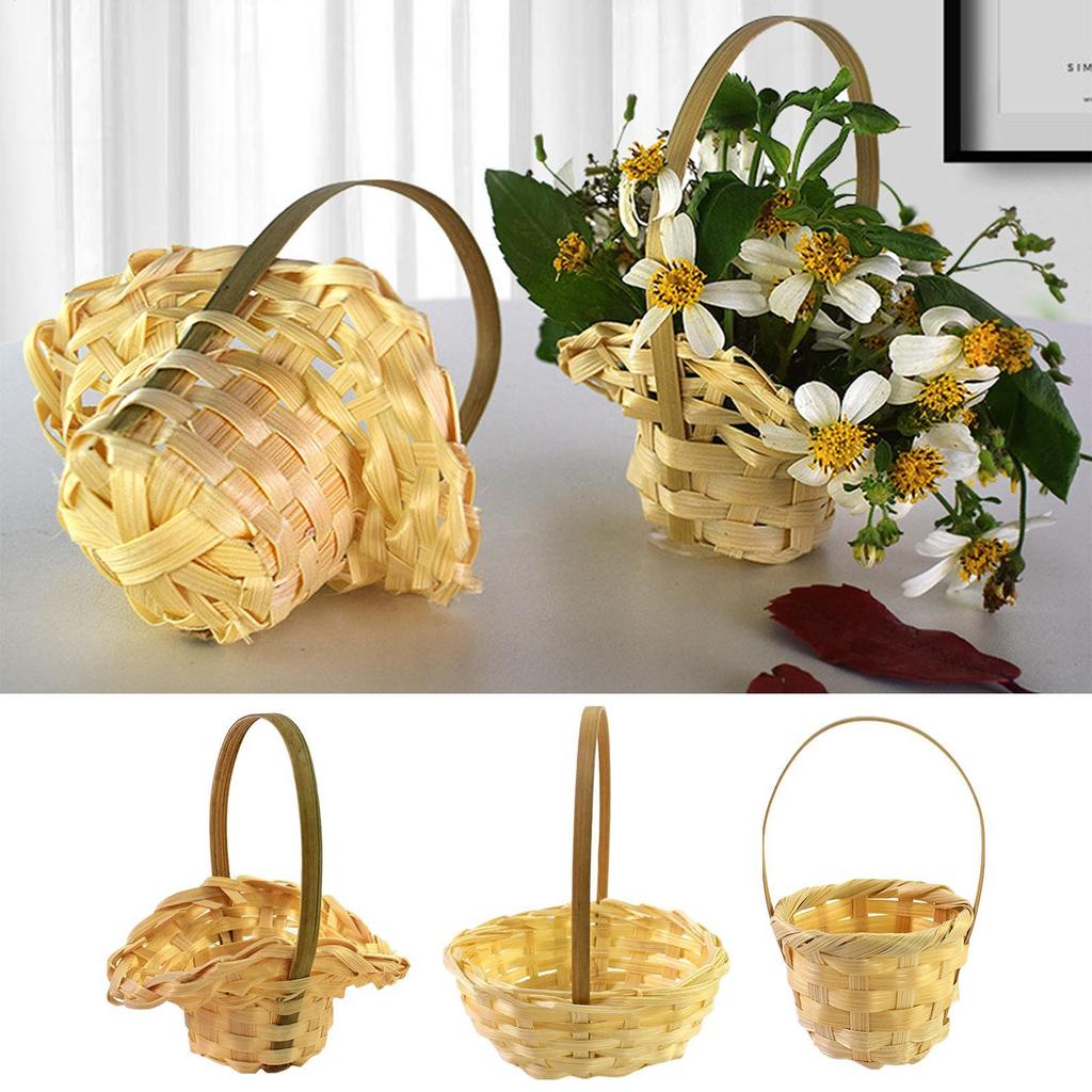 Basket For Flowers Rustic Basket with Handle Portable Miniature Woven Desktop Ornament For Garden Home Outdoor Wedding Farmhouse