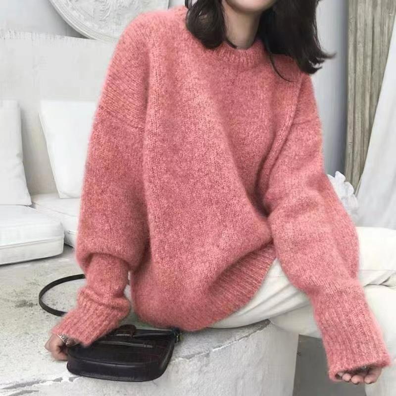 Solid Color Seahorse Woolen Sweater Women's Autumn and Winter Retro Style Loose Inner Pullover Knitted Outer Clothes