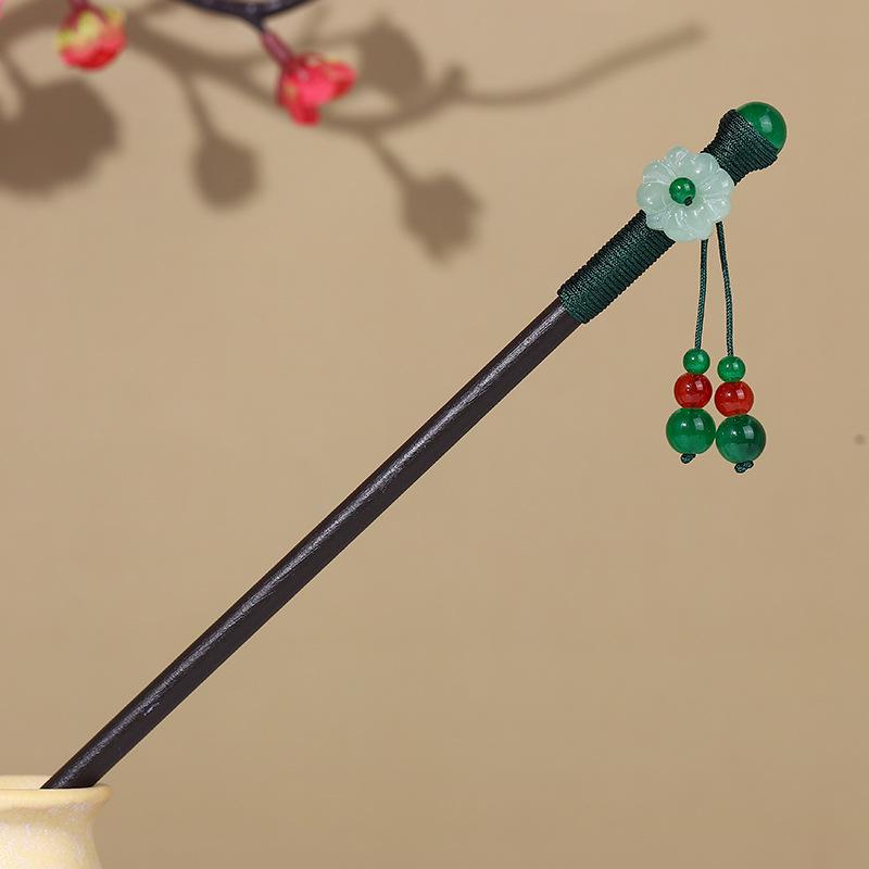 Vintage Tassel Wooden Hairpin for Women - Imitation Ebony Hanfu Accessory, Ancient Style Costume Hairpin