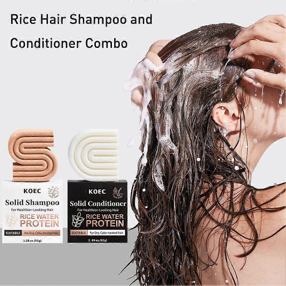 Solid Shampoo And Conditioner Bar Set With Natural Rice Essence Sulfate Free For Travel Eco Friendly Hair Care