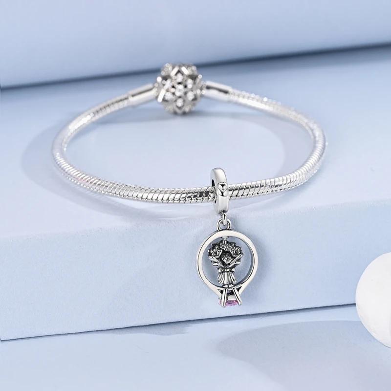 Copper Charm Bead Rotatable Bouquet Wedding Ring Pendant Fit Original Bracelets For Women Diy Accessories Jewelry Gifts