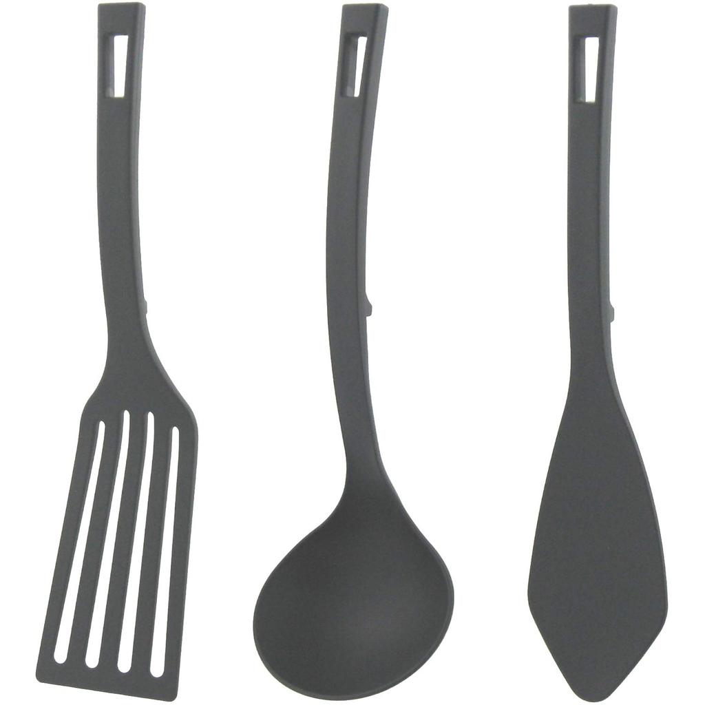 Nagao SIMPLY Kitchen Tool and Serving Paddle Made in Set Spatula, Ladle, (Black, Japan)