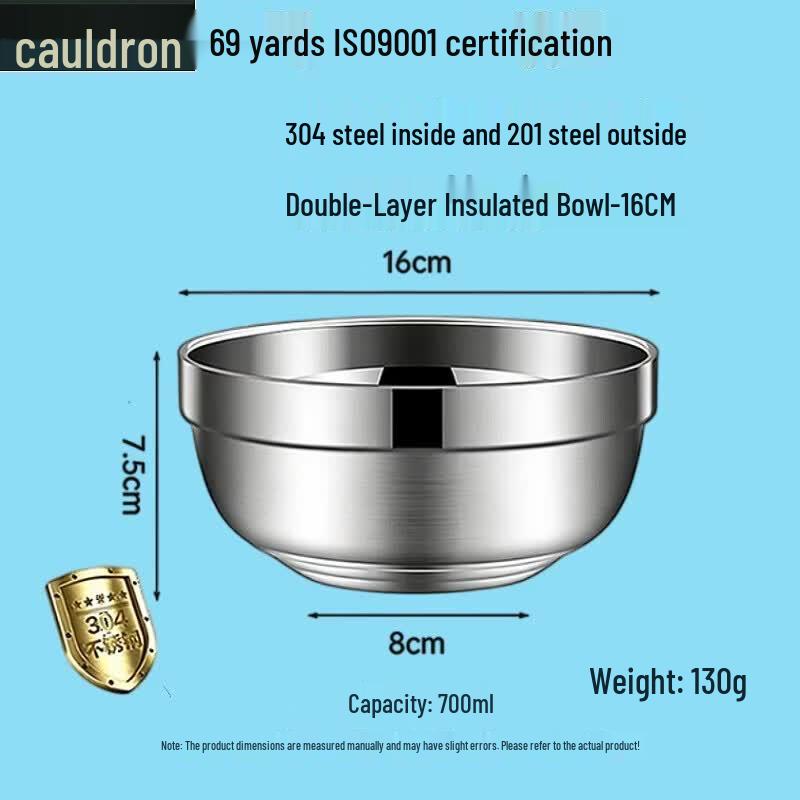 Fúōu 16cm Double Wall 304 Stainless Steel Rice Bowl