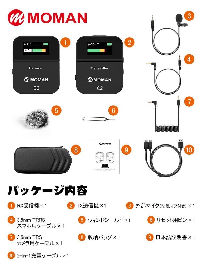 Wireless Lapel Microphone, Moman C2 Wireless Microphone System for DSLR Cameras, Video Cameras, Smartphones, and PCs, Includes One Transmitter and