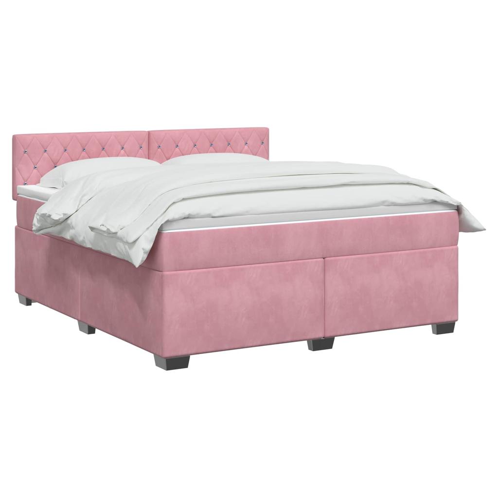 Box Spring Bed with Mattress and LED Pink 140 x 200 cm Velvet