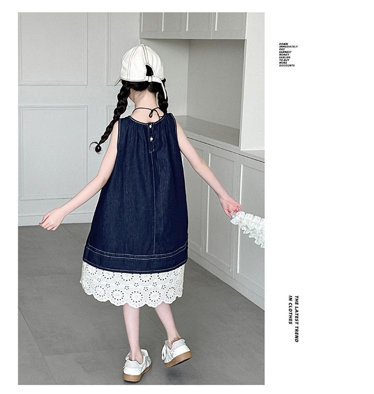 Girls' summer sleeveless denim dress 2026 new item girls' tank top dress children's vacation style princess dress