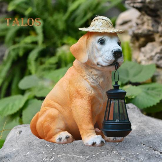 Statuie de cățeluș din rășină cu lumină solară de grădină cu lanternă solară cu LED decor în aer liber Sculptură de cățeluș rezistentă la intemperii pentru curte, terasă, peluză, verandă