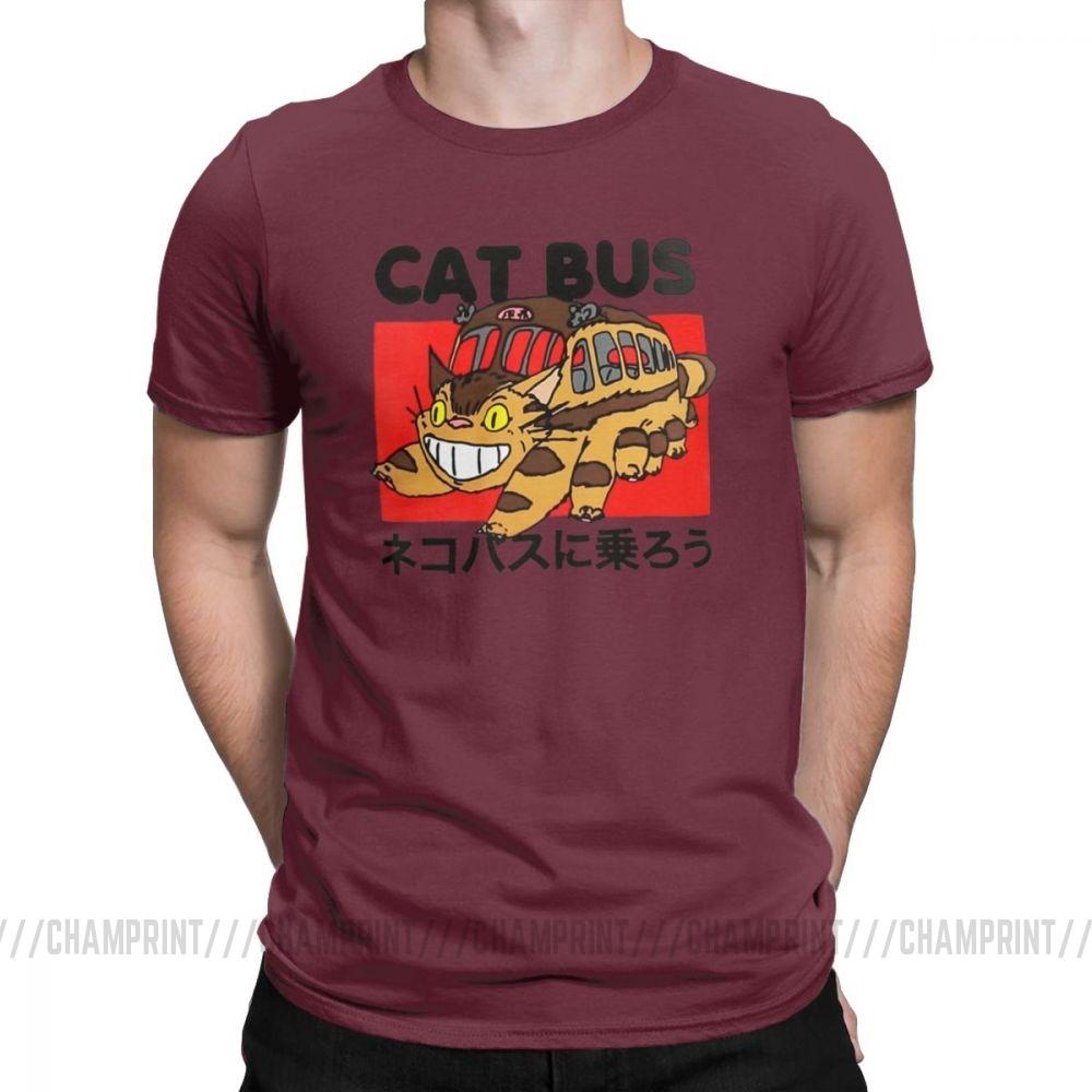 Men S T Shirt Cat Bus Funny Cotton Tee Shirt Short Sleeve My Neighbor Totoro T