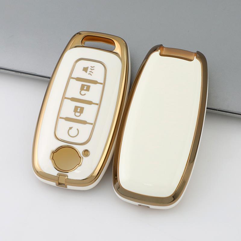 Nissan Car Key Cover - Gold Edge Protective Shell with Full Wrap and Buckle