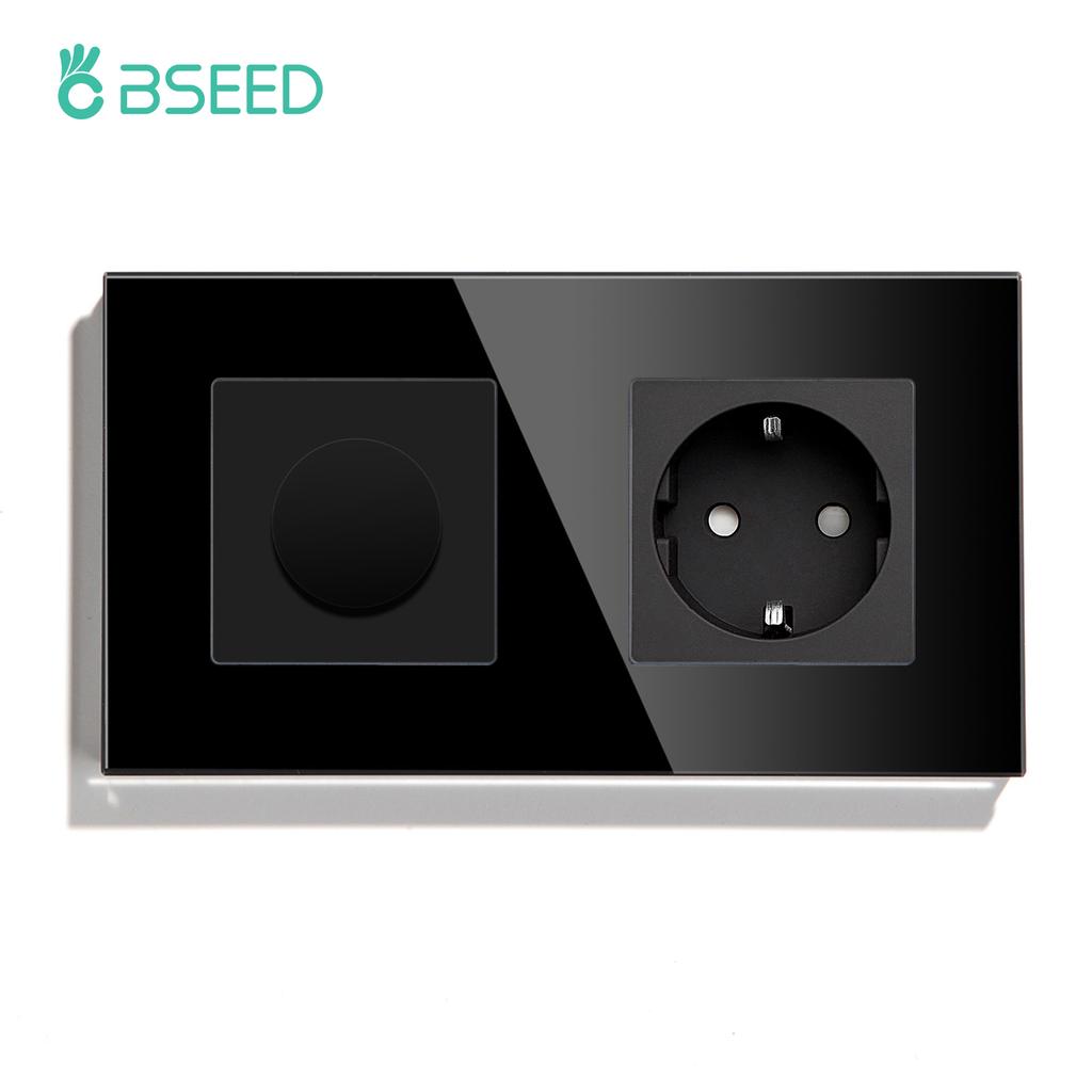 BSEED Mechanical Dimmer Fan Switch With 1/2/3Gang Wall Light Switches EU Socket USB Type-c Power Ports  2.1A Glass Panel