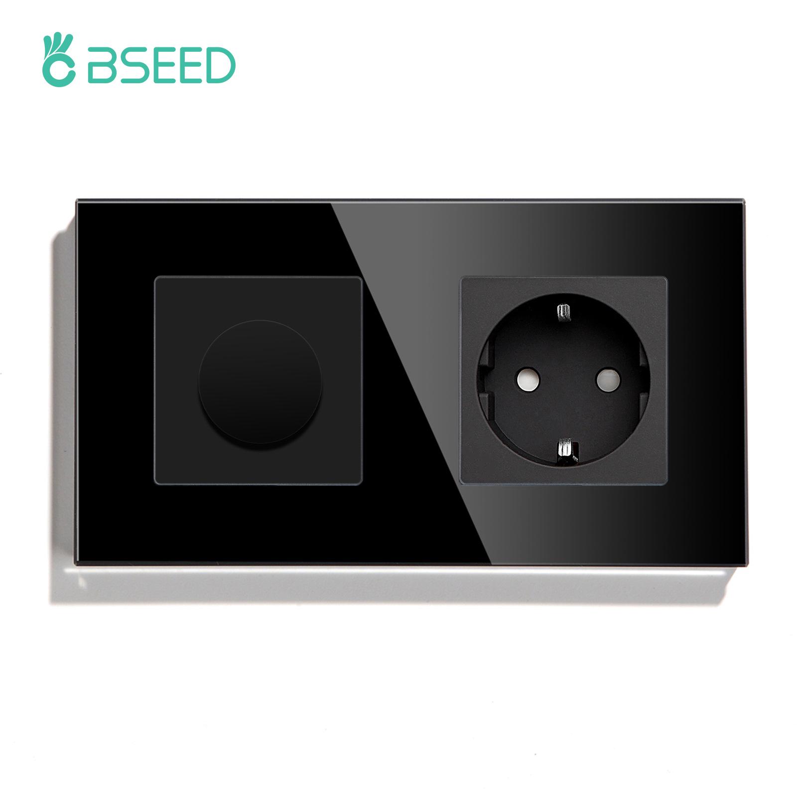 

BSEED Mechanical Dimmer Fan Switch With 1/2/3Gang Wall Light Switches EU Socket USB Type-c Power Ports 2.1A Glass Panel EU standard