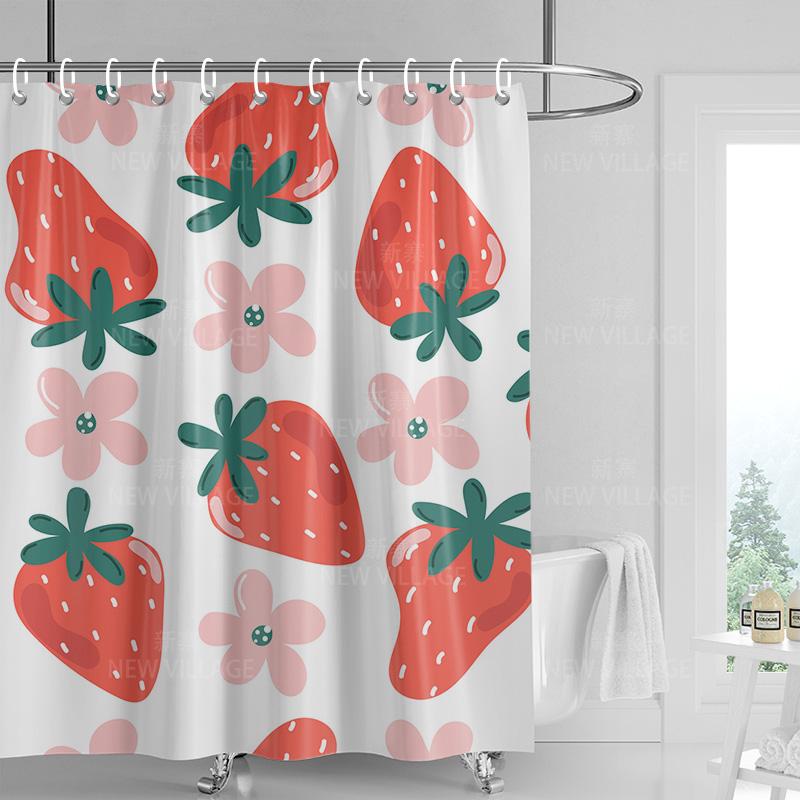 Home shower curtains bathroom Decora waterproof fabric non-slip bathmat water absorption curtain Modern nordic boho plant fruit