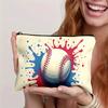 A Baseball-shaped Makeup Bag With Red And Blue Paint Dot Pattern- Multifunctional Zipper Pouch, Jewelry Storage Bag