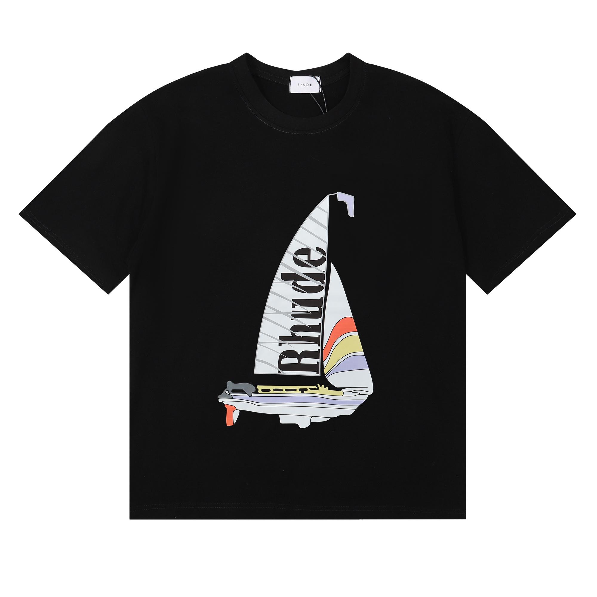 Summer Men Women Sailing Print Boxy Oversized Cotton Tee 100% Cotton T-shirt S