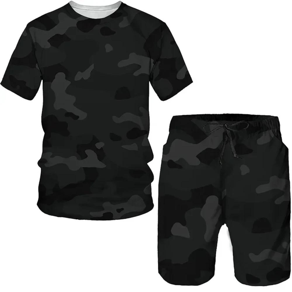 Summer Men's 3D Printed Leopard Print Sports Suit Fashion Versatile Trend Casual Breathable