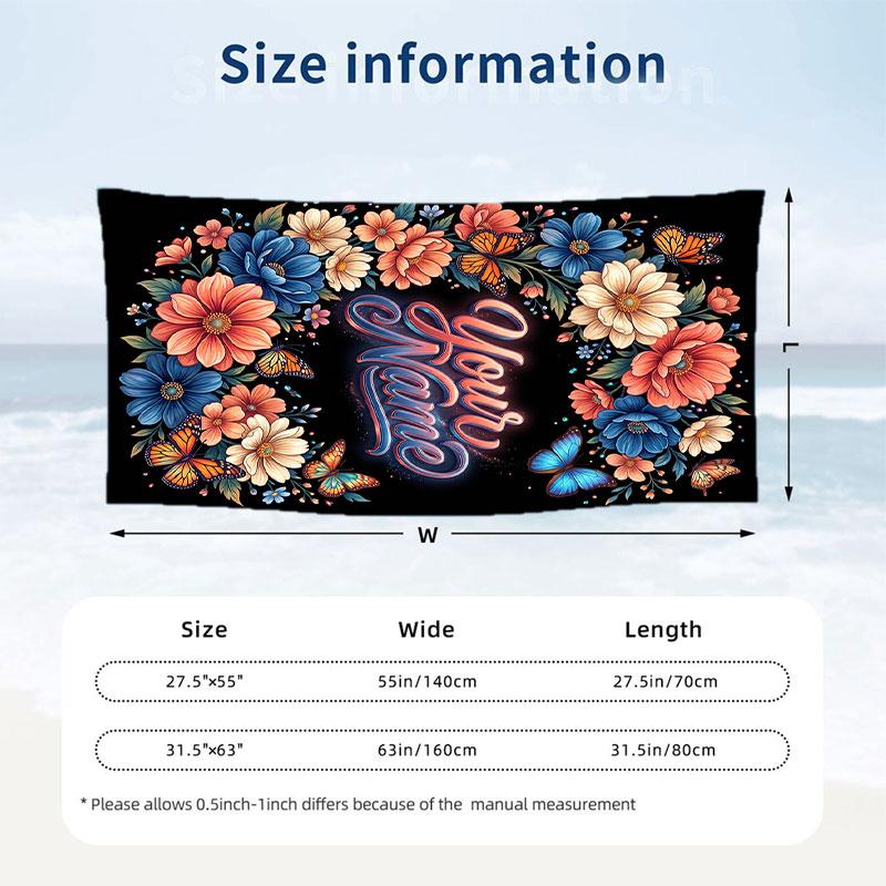 Butterfly Theme Beach Towel Personalized Custom Name & Text Soft Quick Dry Beach Towel for Swimming Travel