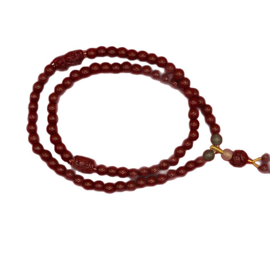 Bracciale di alta gamma a più giri con Pixiu color cinabro e perline buddiste