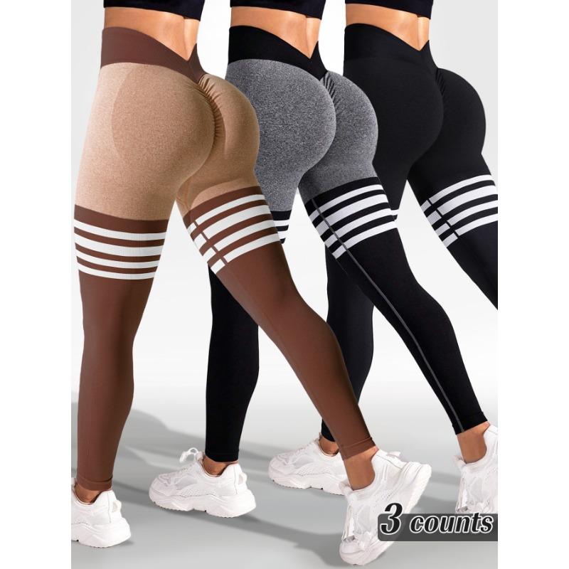Striped Outdoor Sports Leggings Women's High Waist Hip Yoga Suit Quick-drying Running Sports Fitness Pants