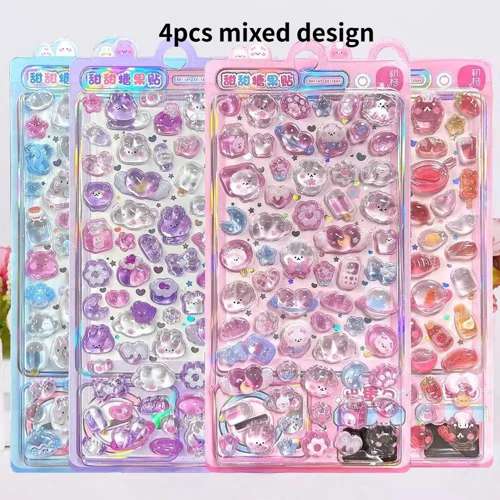 14 Stuks Kawaii 3D Reliëf Druppel Dessert En Voedsel Serie Sticker Schattige Diy Laptop Waterfles Telefoonhoes Decoratieve Stickers