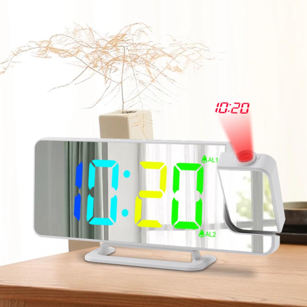 Projection Alarm Clock Digital Mirror Clocks with 180 degrees Rotatable Projector RGB Color Digital LED Display 6 Display Brightness Dual Alarm