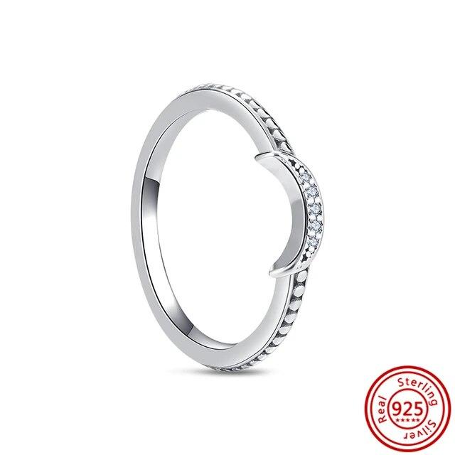 925 Sterling Silver Rings Feather Heart Pavé Sparkling CZ Round Lucky Rings for Women Charms Jewelry