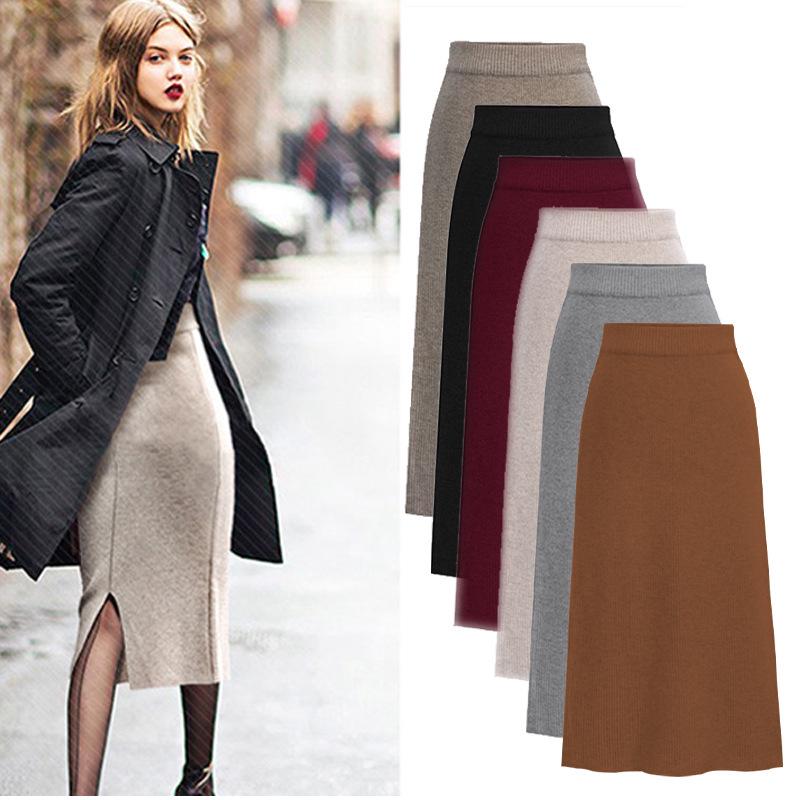 

Women s Plus Size High Waist Knit Midi Skirt - Bodycon Pencil with Slit S