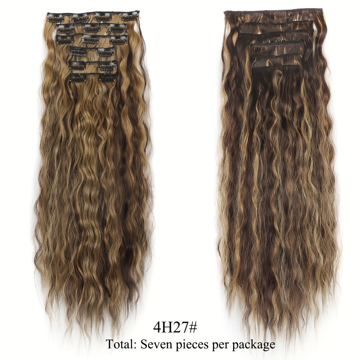 Haarverlängerungen im Clip-Stil für Damen: 7 Stück/Set lockige Kunsthaar-Patches, doppelte Tresse, honigblonde Haarmischung, platinblondes Haar 20inch black