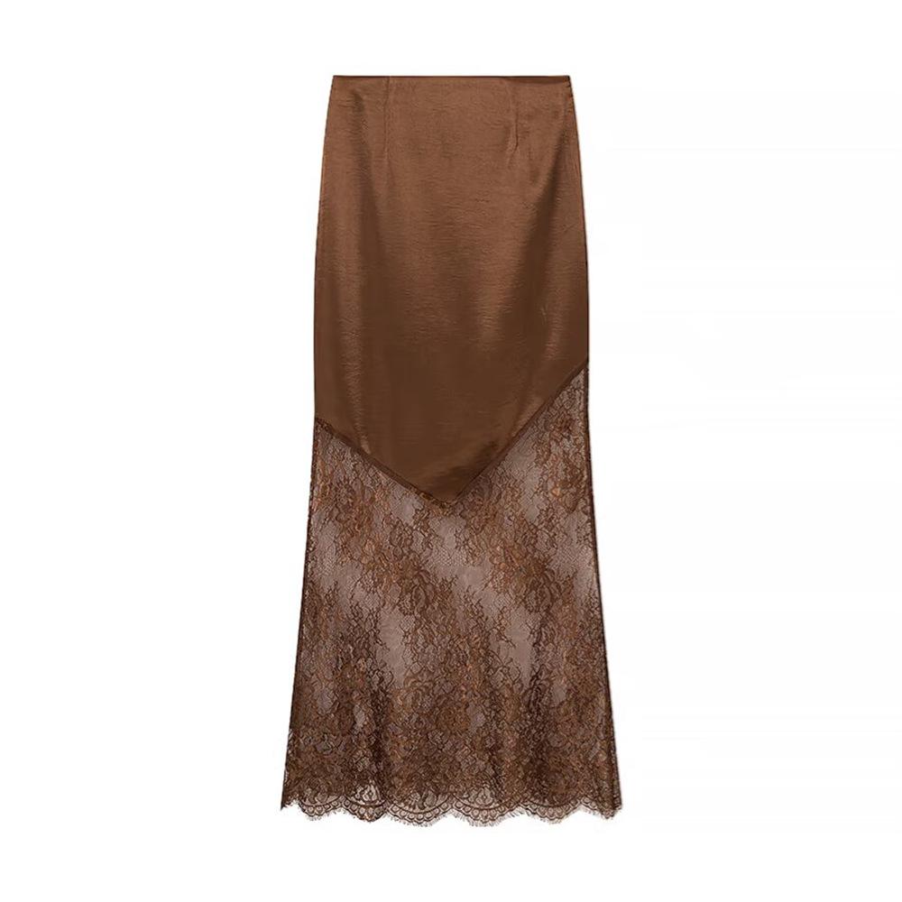 Autumn Lace Patchwork Midi Dress - Sexy Slim Fit Small коричневый