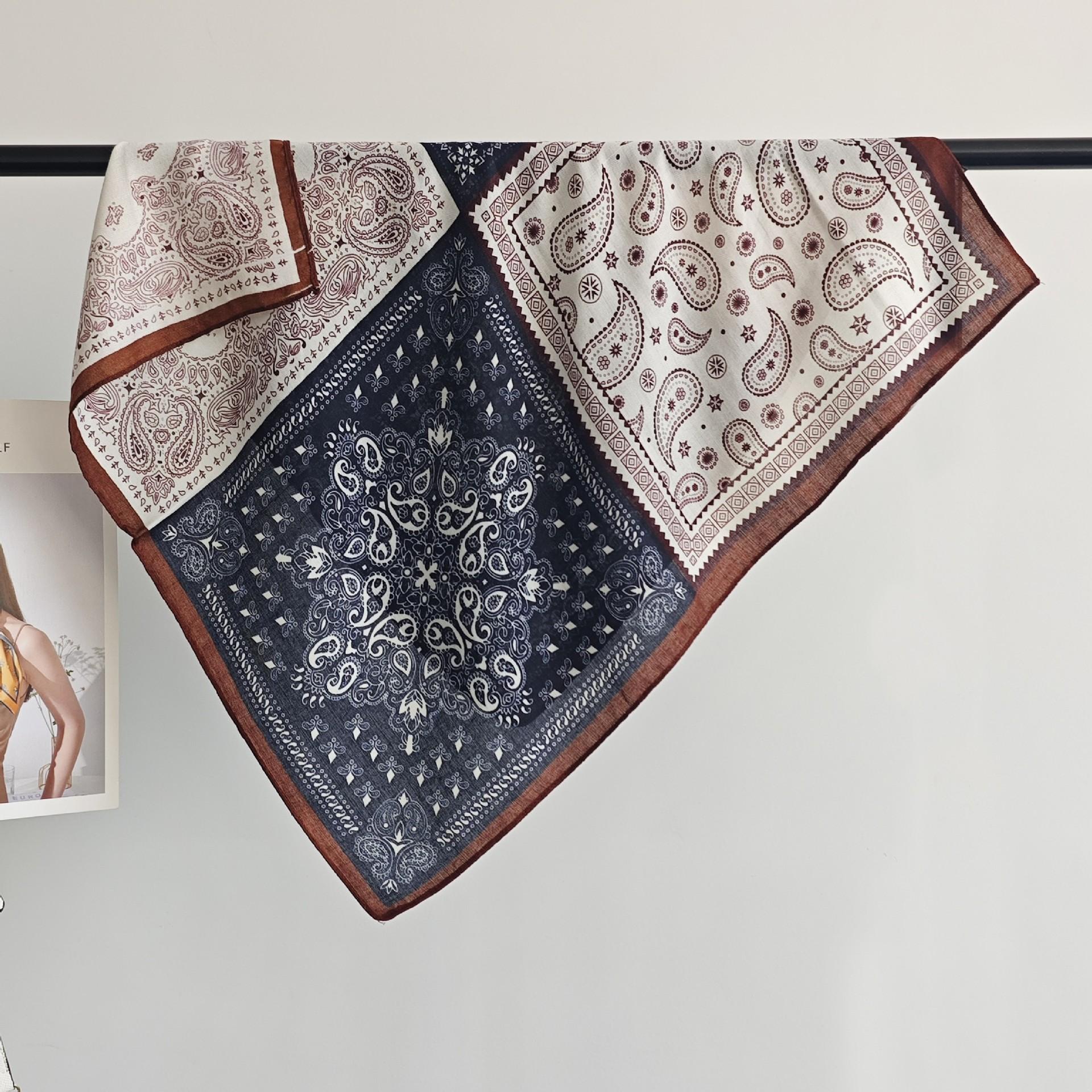 Cashew flower splicing cotton and linen small square scarf silk scarf women s spring and summer temperament with shirt suit scarf fashion waist scarf 68*68cm