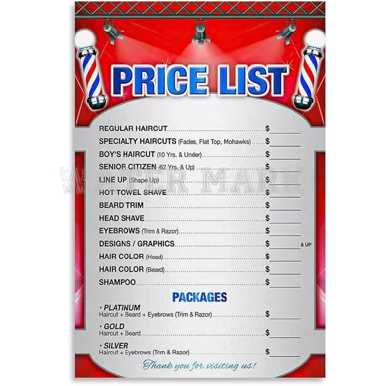 

TYNUYYT Barber Poster Barber Shop Price List Poster Canvas Painting Wall Art Poster for Bedroom Living Room Decor 12x18inch(30x45cm) 18L x 12W