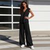 Conjunto Casual de Dos Piezas para Mujer con Top de Cuello en V sin Mangas y Pantalones de Pierna Ancha con Estampado de Rayas Ligero para Verano