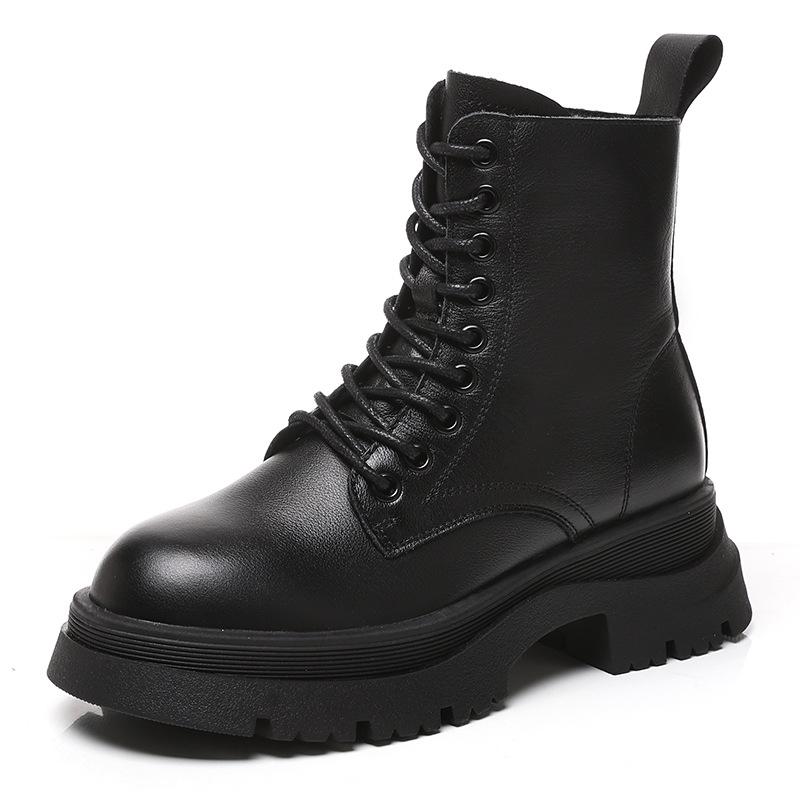 Short Boots for Women 2025 New Style British Fashion Layer Cowhide Autumn and Winter Boots Thick Soled Early Autumn Short Boots