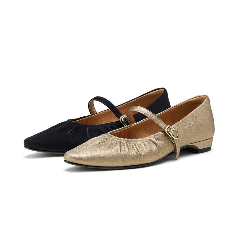 Krazing Pot Sheep Skin Summer Spring Autumn Low Heels Women Square Toe Mary Janes Shallow Pleated Decoration Pumps