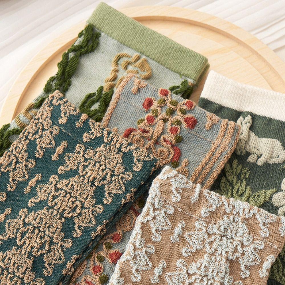 Print Cotton Korean Style Socks College Style Hosiery Middle Tube Hosiery Girls Jacquard Socks