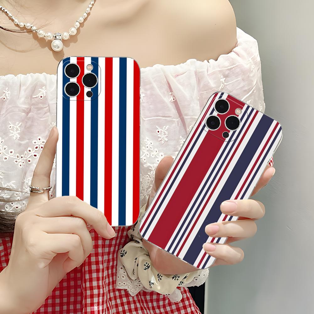 Red Blue Stripe Mobile Phone Case for iPhone 17 16 15 14 13 12 11 X XR XS Air Pro Max Plus Mini Clear Colorful Cover Cellphones