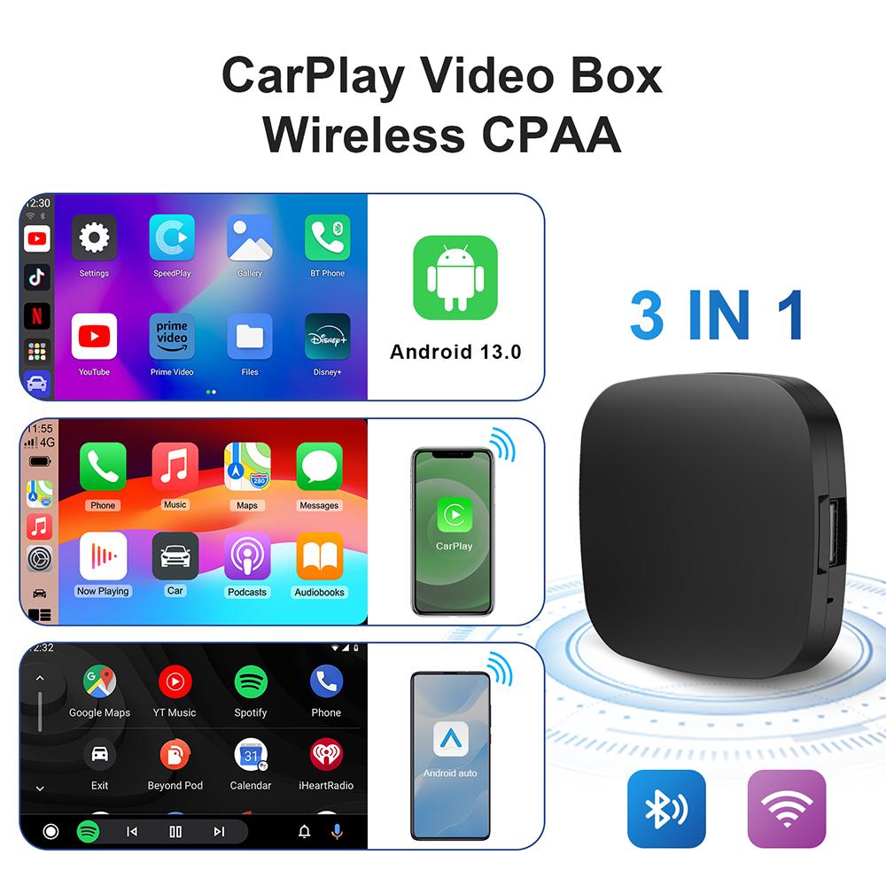 2026 3in1 Android 13.0 CarPlay Ai Box Wired to Wireless Auto USB WIFI Adapter For Youtube Netflix Universal TV Box Plug And Play