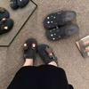 Mori woolen rivets rhinestone platform Birkenstocks women's new retro baotou half slippers women's outer slippers