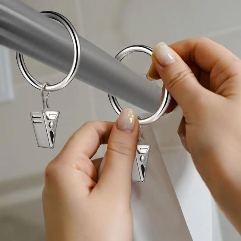 Metall Gardinstångsklämma Rostfria Draperiringar Krokar Hem Badrum Dekorativa Gardinstänger Hängare Hängande Foton Hattar Klämmor