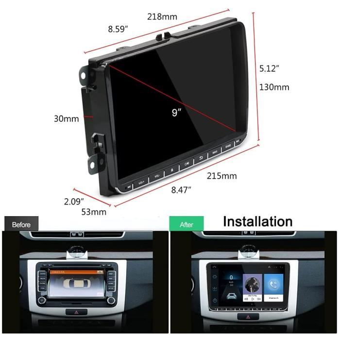Autoradio GPS - Podofo - 9" Écran Tactile - Bluetooth - Double-Din - Compatible Android