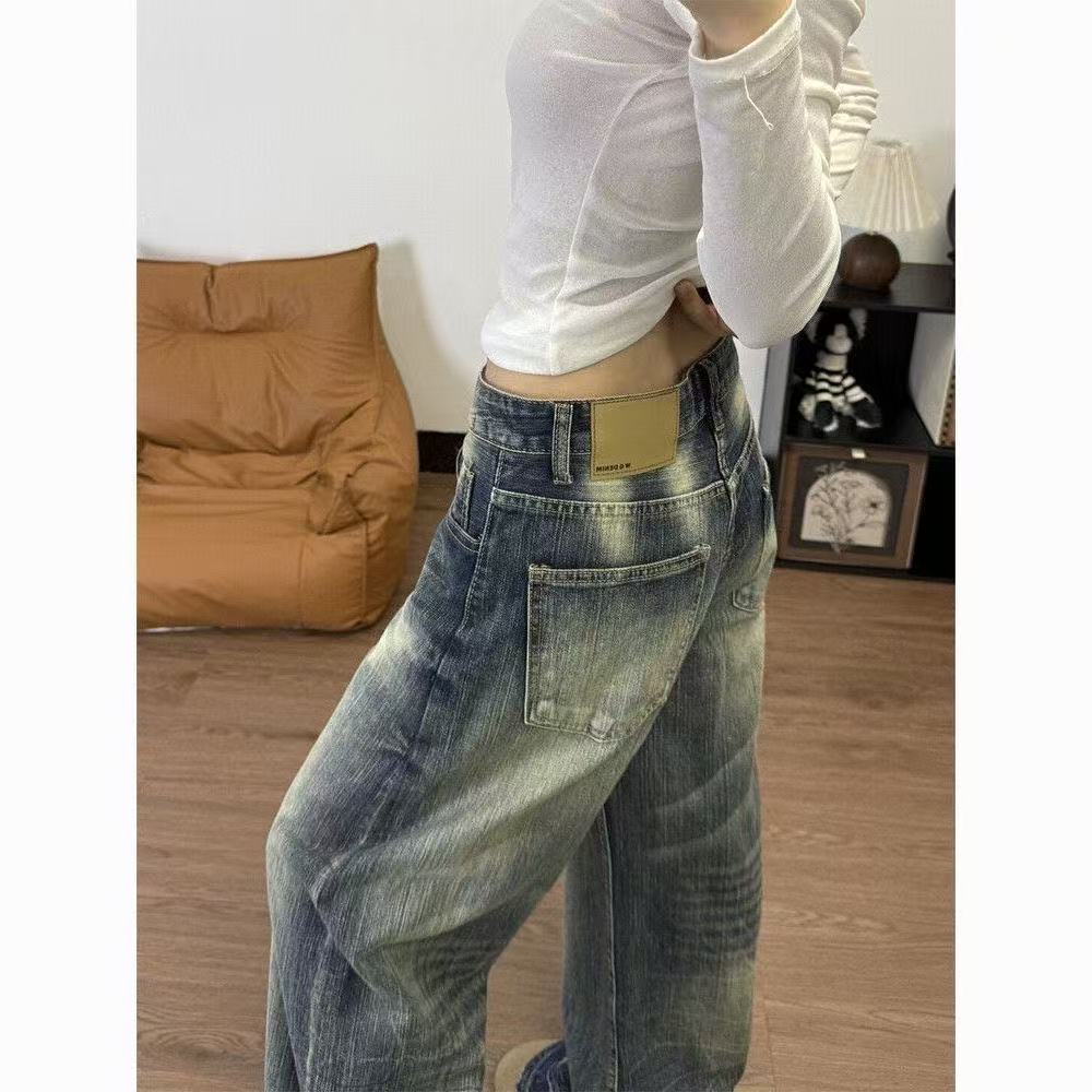 Women's Blue Y2k Oversize Jeans Harajuku Vintage Wide Leg Denim Trousers Retro 2000s Style Boyfriend Jeans Pants Autumn