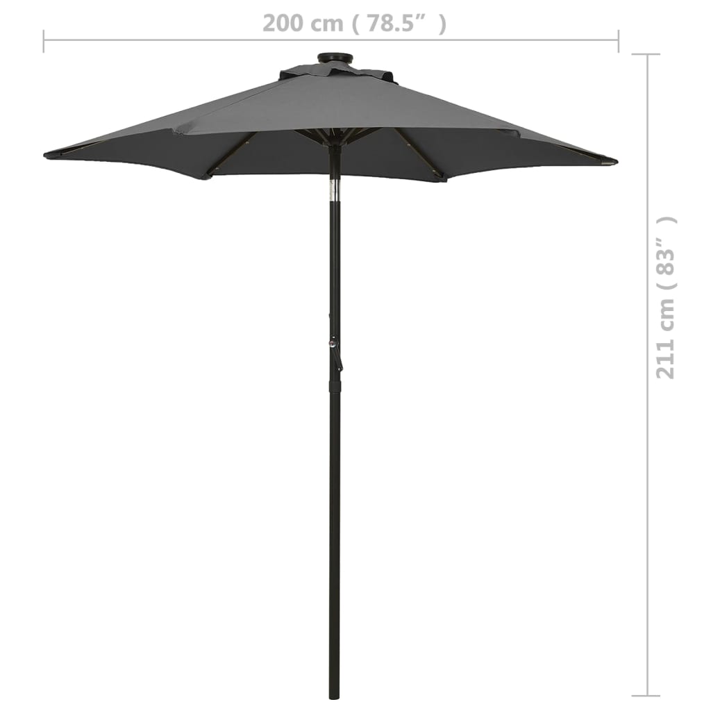 Anthracite LED Illuminated Sun Umbrella 200 X 211 Cm Aluminum Frame