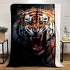 "Fierce Roaring Tiger Illustration" Patterned Flannel Blanket Perfect for the Bedroom Living Room, Sofa, or a Little Nap