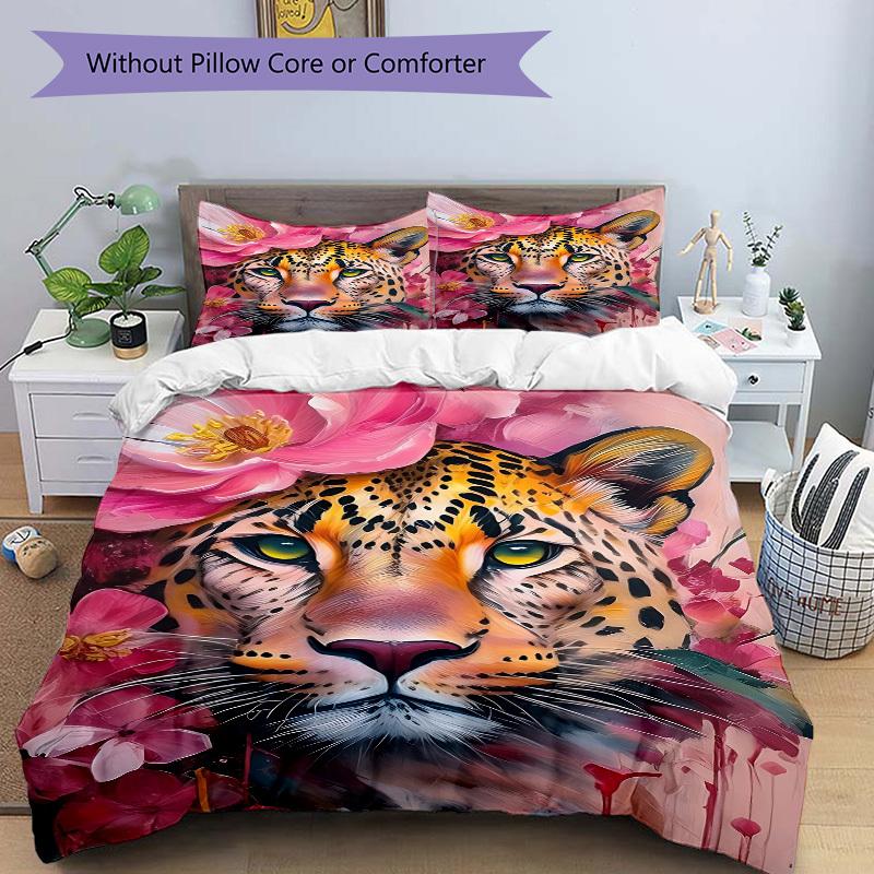 3pcs Leopard Floral Print Duvet Cover Set - Machine Washable, Includes 1 Cover and 2 Pillowcases, No Core Included Yy251013076