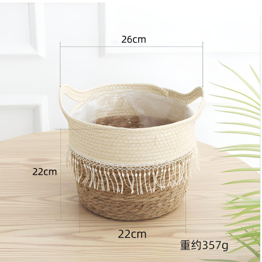 Nordic-style Rattan-woven, Straw-woven Flower Basket, Bamboo-woven Planter for Green Plants, Floor-standing Willow-woven Plant