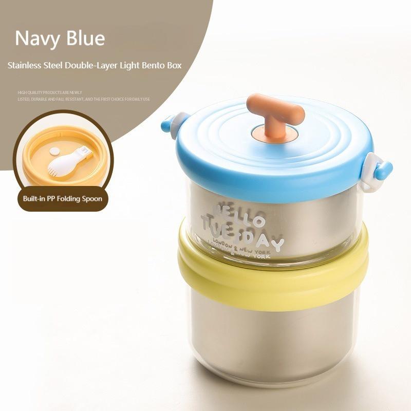 

Double Layer Lunch Box Stainless Steel Soup Cup Breakfast Oat Congee Cup Office Worker Portable Insulated Soup Thermos Container 1280ML&2 темно-синий