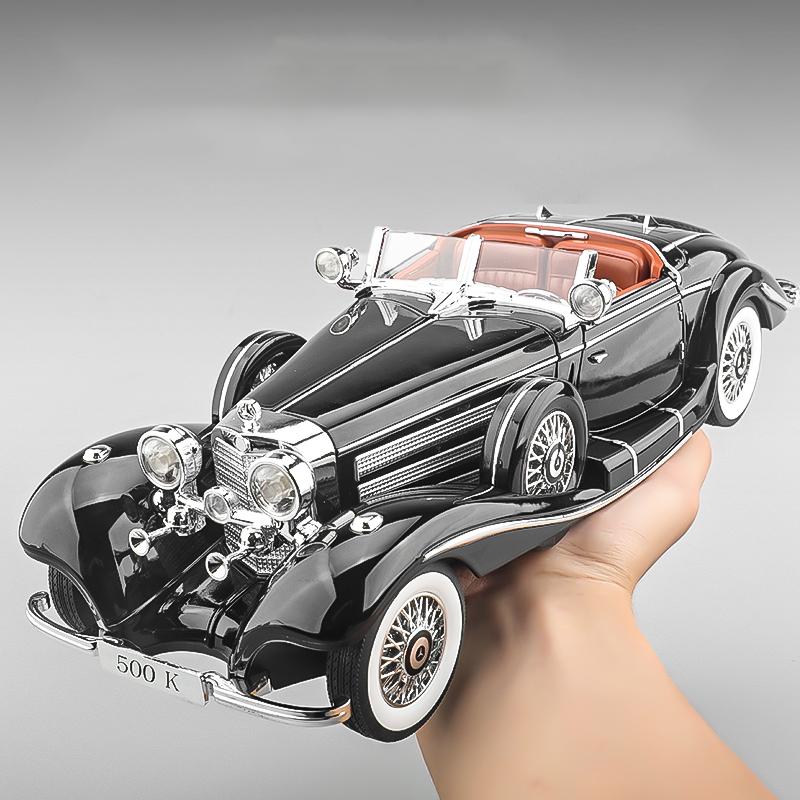 1/18 Benz Retro Car 500K Alloy Car Model, Simulated Sound and Light Vintage Car Children's Toys, Boys Gift Collection Ornaments