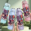 1PC Red Building Cartoon Vintage Pattern 750ml Color Plastic Sports Water Bottle Leakproof Flip Straw Lid Suitable for Sports Office Home Use